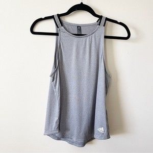 Adidas Gray Cropped Workout Top with Black Three Stripe Straps